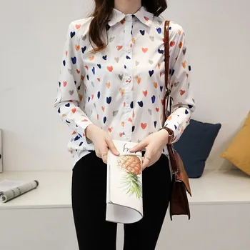 

blouses woman 2019 Vintage Print Chiffon Shirt Loose Single-breasted Cotton Long Sleeve Lapel women tops