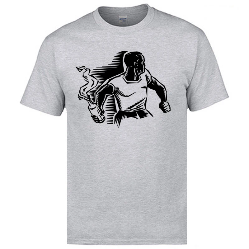 Tees Molotov cocktail Tops Tees Mother Day 2018 Fashion Print Short Sleeve Cotton Fabric Crew Neck Male T-Shirt Print Molotov cocktail grey