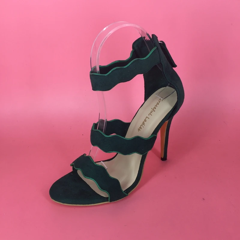 

Dark Green 3 Straps Women Sandal High Heels Stripper Sexy Sandals Small High Heel New Chic Women Shoes Custom Colors