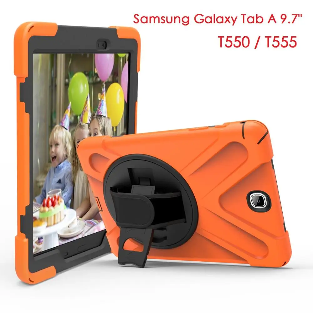 

Armor Coque for Samsung Galaxy Tab A 9.7 SM-T550 T555 Hand Strap 360 Rotation Stand Case TPU Cover for Samsung T550 T555 Case
