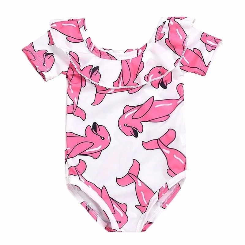 Swimsuit Toddler Baby Girls Cartoon Dolphin Print Short Sleeve Romper