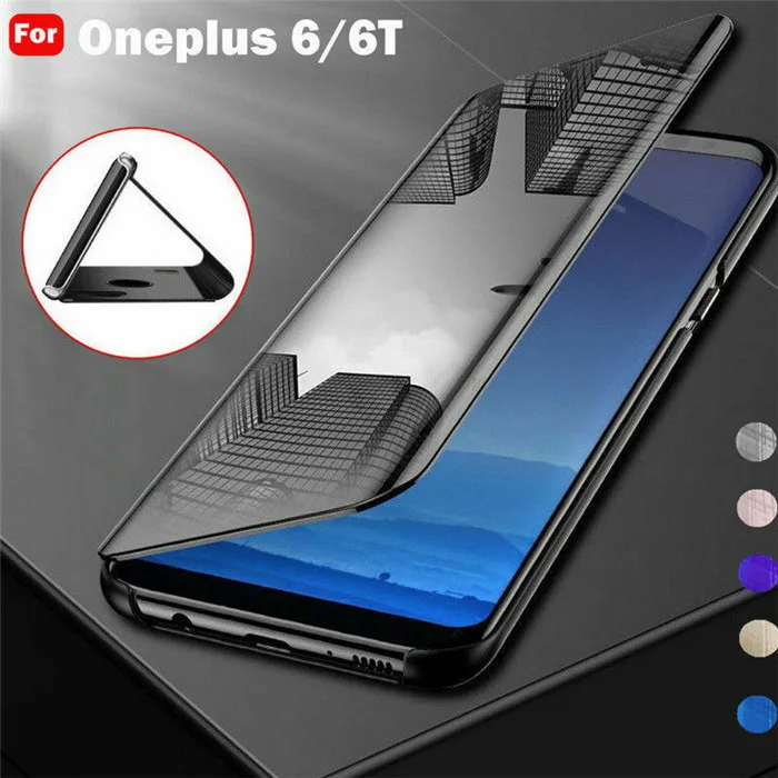 

For Oneplus 6 6T Case Smart View Clear Mirror Flip Leather Case for One plus 6 6T 1+6 1+6T Phone Bag Funda