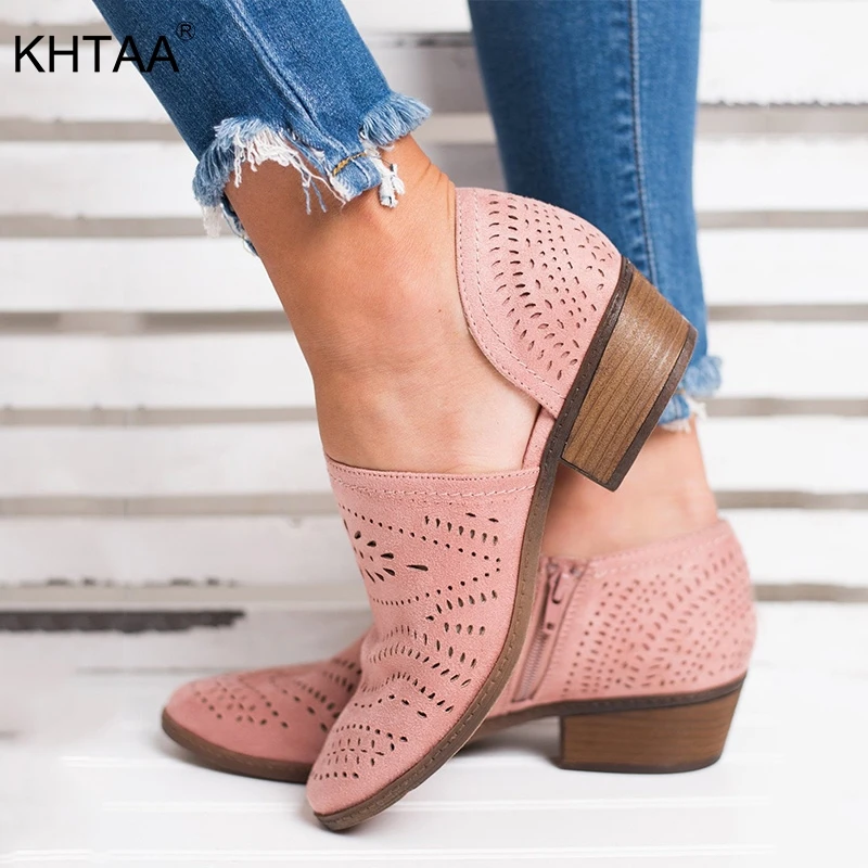 

KHTAA Plus Size Women Pumps Fashion Female Hollow Low Heels Footwear Autumn Spring Slip On Casual Shoes Clog Breathable Platform