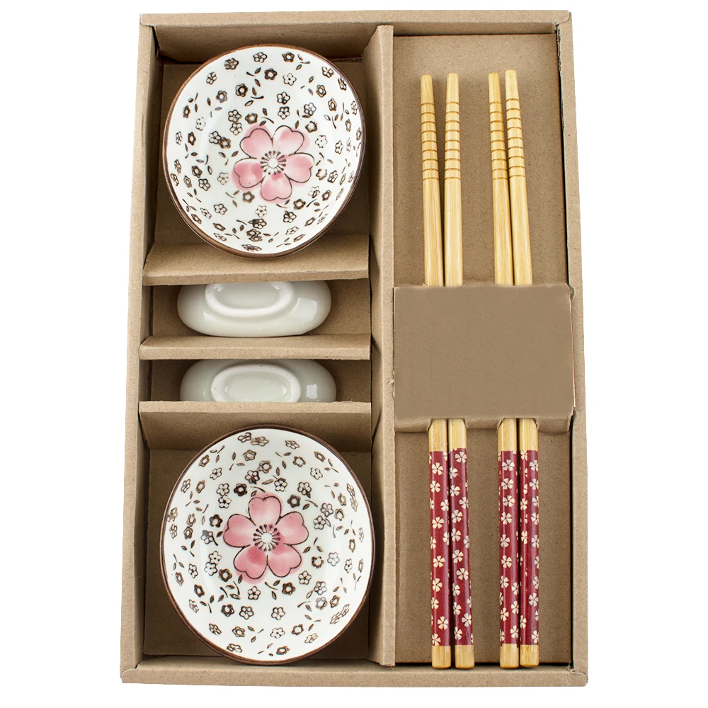 Japanese Tableware Set Ceramics Sushi Saucer Set for Two in Gift Box Red