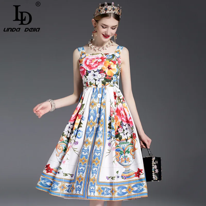 Wholesale High Quality New 2017 Designer Runway Casual Summer Dress Women's Spaghetti Strap Button Gorgeous Floral Printed Dress Buy Cheap High Quality New 2017 Designer Runway Casual Summer Dress Women's Spaghetti Strap Button Gorgeous Floral Printed Dress