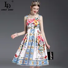 High Quality New 2017 Designer Runway Casual Summer Dress Women's Spaghetti Strap Button Gorgeous Floral Printed Dress