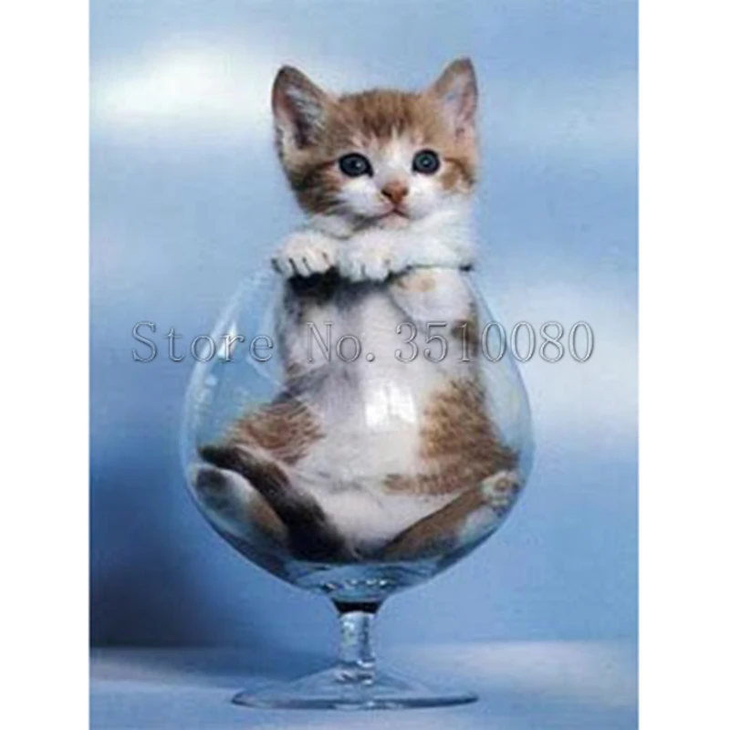 DIY Full 5D Diamond Mosaic Embroidery Two Cute Cats Kits Art Embroidery Decor