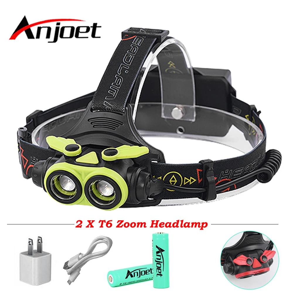 

Anjoet Zoom LED Headlamp USB Head lamp Rechargeable XML 2 LED Headlight 18650 AA Head Light Running Camping Flashlight torch