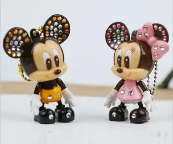

10pcs/lot 6.5cm Disny Cartoon Diamonds Mickey Doll Key Chains Bag Ornament Hanging Kids Birthday Festival Take-home Party Favors