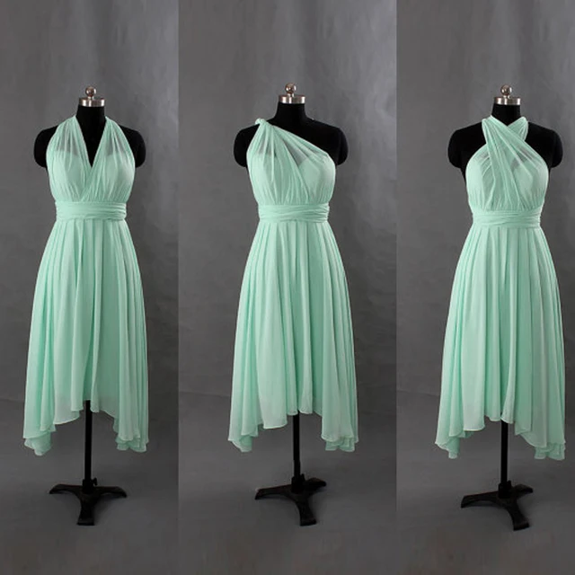 Mint Green Short Convertible Chiffon Bridesmaid Dresses Halter Mint Green Short Convertible Chiffon Bridesmaid Dresses Halter Backless Knee Length Maid Of Honor