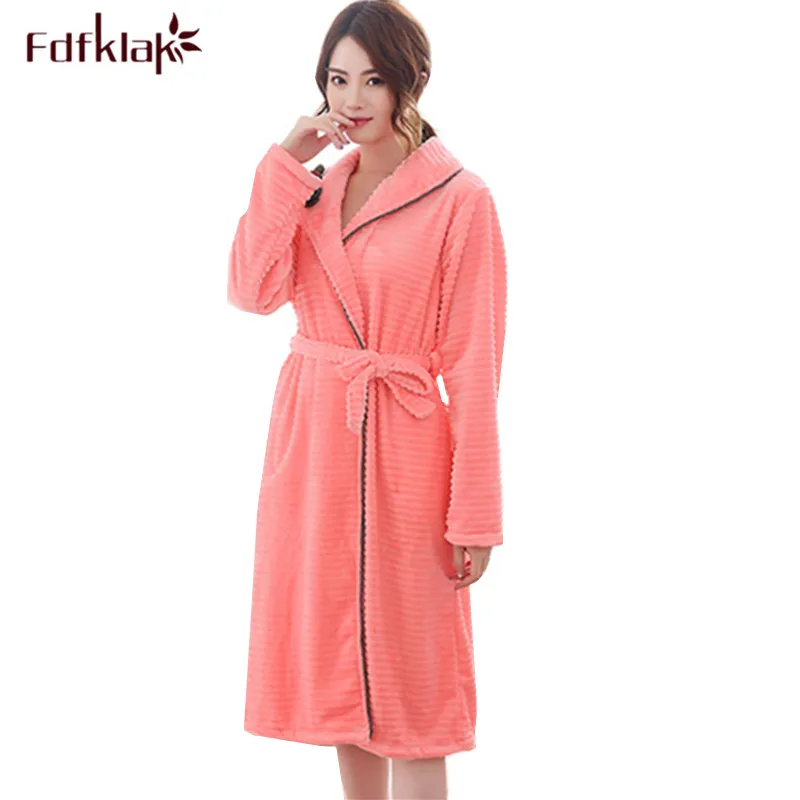 Fdfklak Flannel thick robe women autumn winter female bathrobe loose