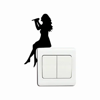 

KG-208 Girl Singing Silhouette Light Switch Sticker- Singer Wall Sticker - Microphone Home Wallpaper
