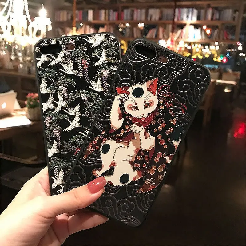 

MKS 3D relief black retro carp crane fox animals soft silicon case For Huawei Ascend P30 Pro Nova 4e P30 Lite