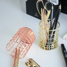 Розовое золото металлическая корзина для хранения Скандинавский современный роскошный держатель для ручек разное офисное домашнее хранилище корзина декоративный Органайзер