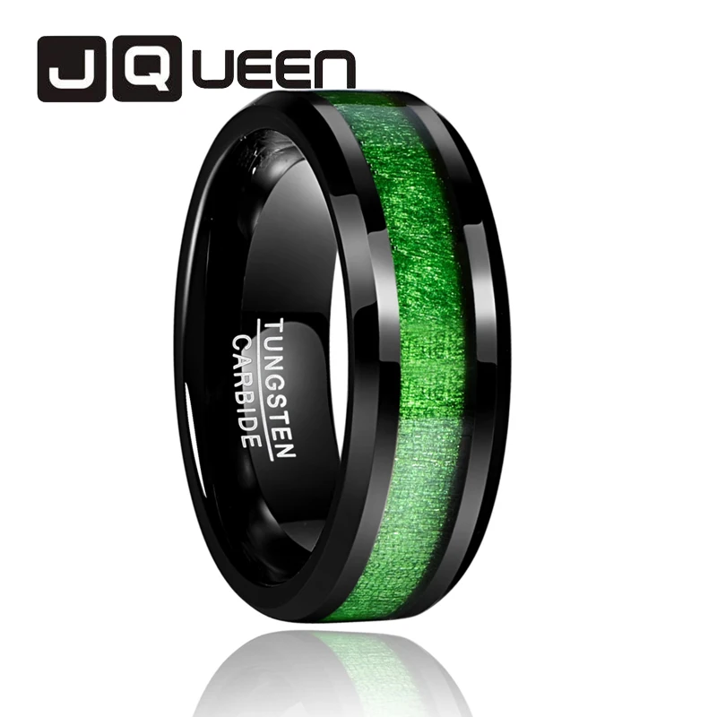 

2019 Vintage men's jewelry rings with green line Inlaid Maple Electroplated Black Tungsten Steel Ring for sale