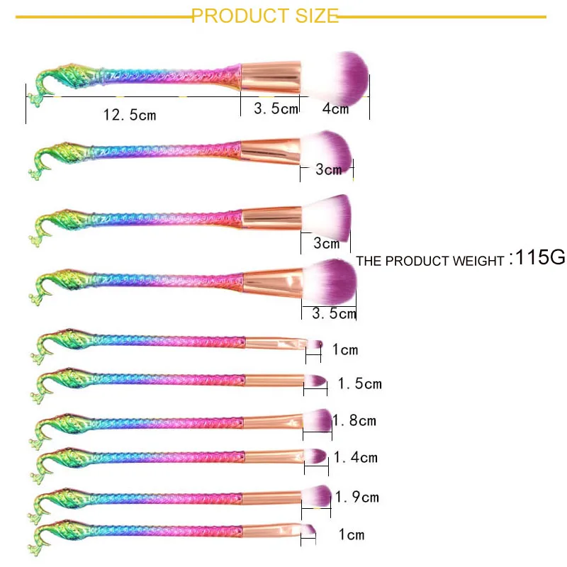 10 шт./наборы кистей для макияжа голова павлина наборы кистей для макияжа Кисточки для макияжа Русалка инструменты для макияжа