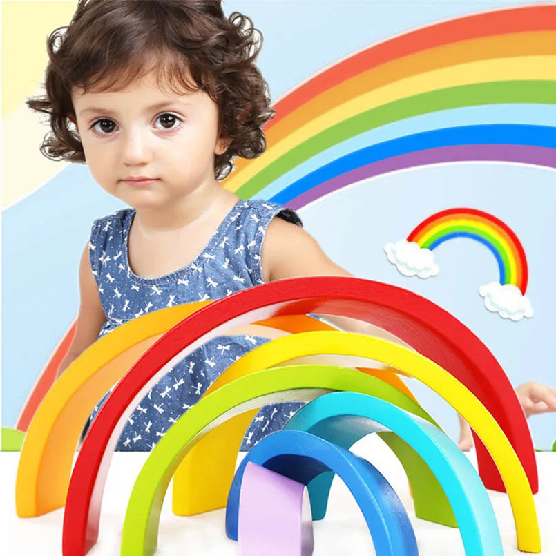 

Rainbow Wooden Blocks Montessori Toys Arch Shape Colorful Creative Stacking Block Baby Intellectual Educational Toy For Children