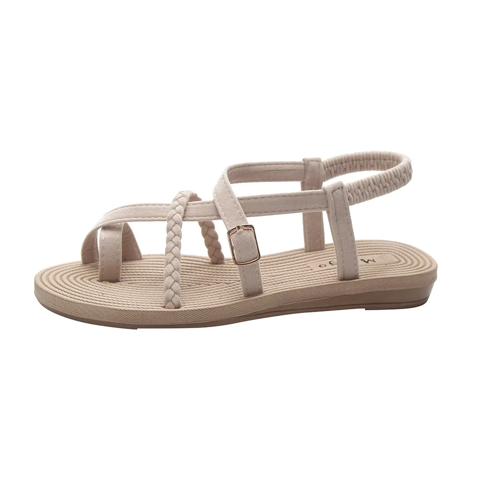 

SAGACE Summer Women Flat Bottom Roman Sandals Wild Cross Straps Clip Toe Beach Shoes Solid Color Comfortable Sandals hot may 21