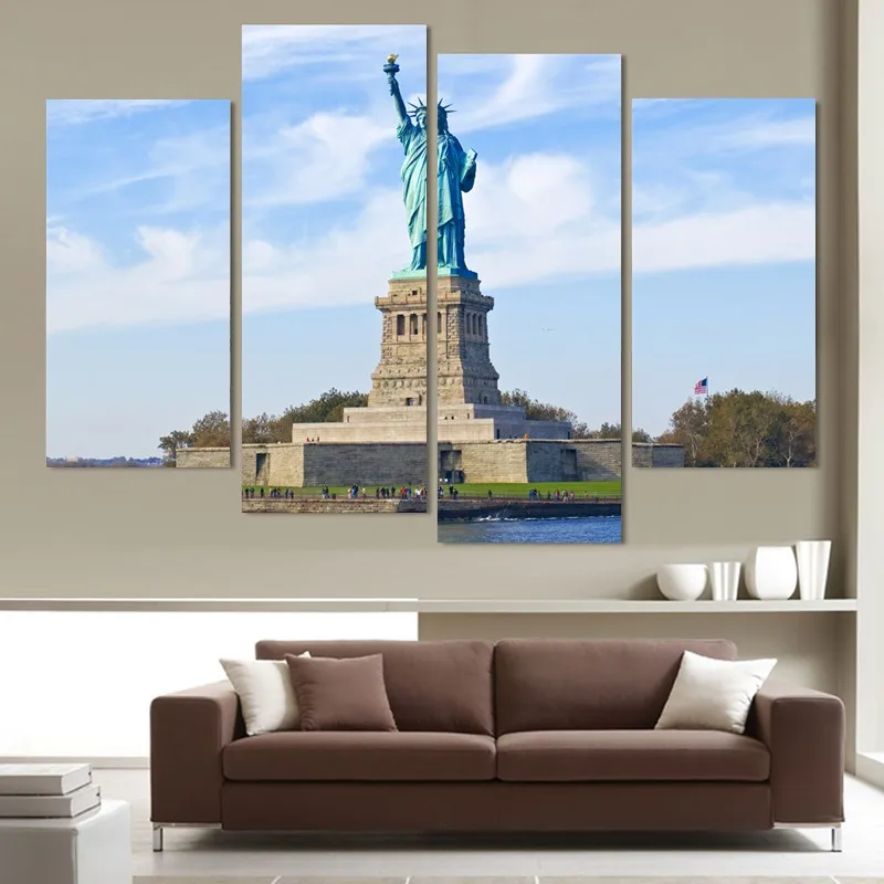 2017 4 Piece Home Decor Statue Of Liberty Landscape Canvas Print Painting Wall Art Picture For