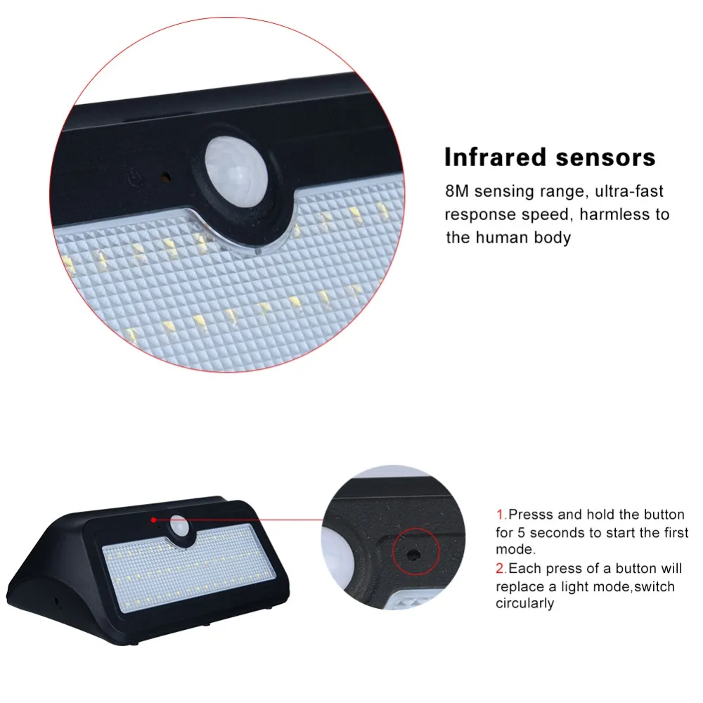 46 светодиодный светильник на солнечной батарее, уличный водонепроницаемый 950лм, PIR датчик движения, солнечная энергия, светодиодный светильник для сада, дорожка для двора, аварийная настенная лампа