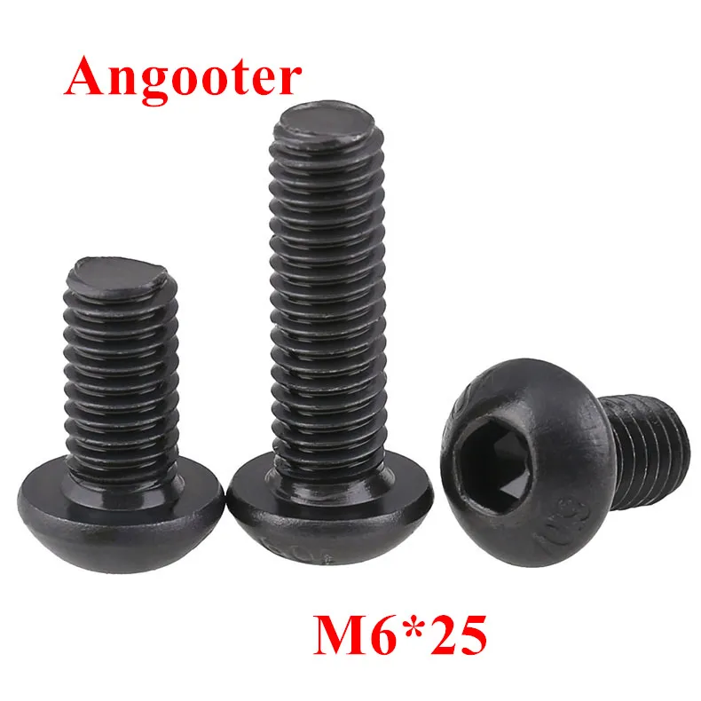 100pcs M6*25 Hexagon Socket Button Head Cap Screw Black Steel 10.9