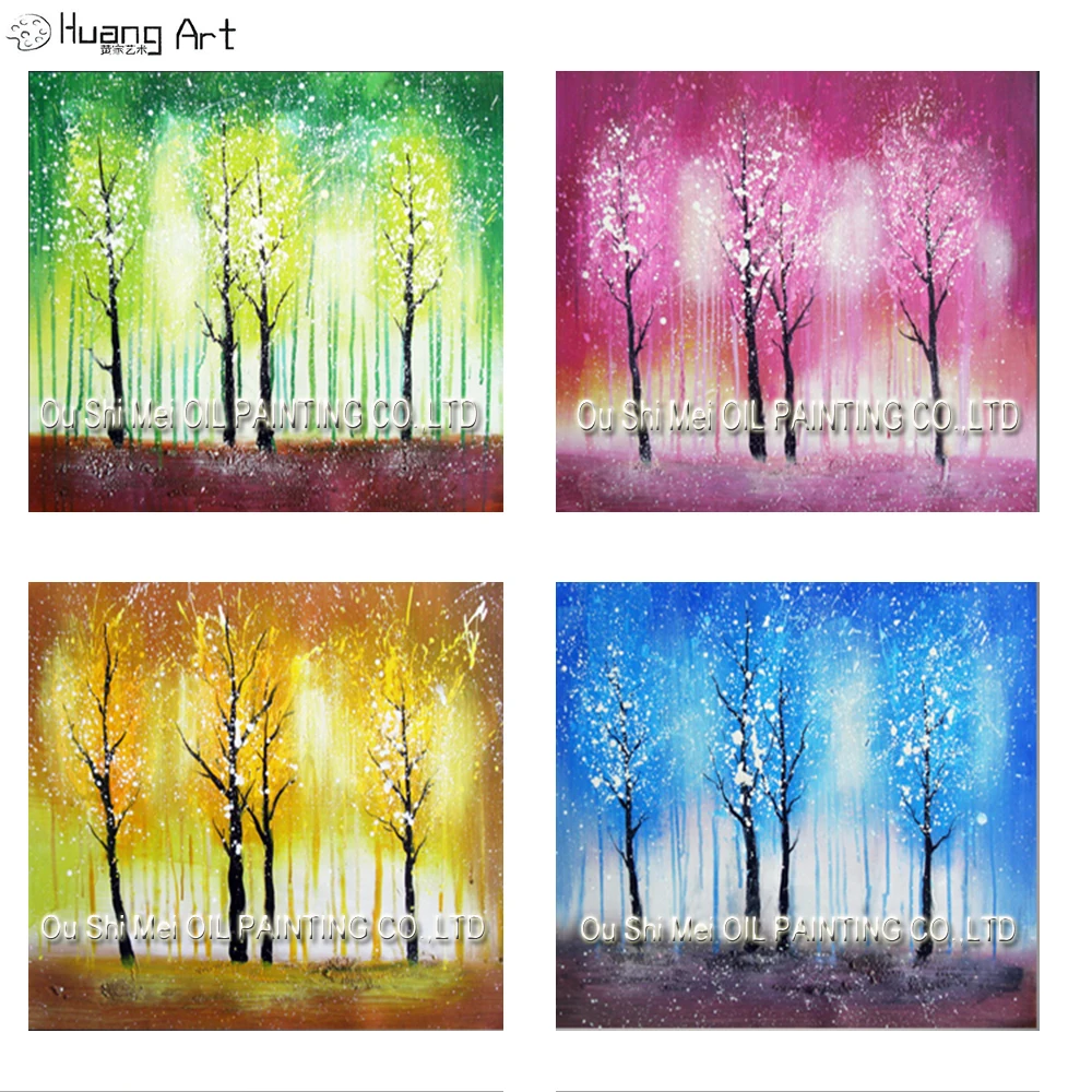 

Skill Painter Paint Four Seasons Scenery Handmade Modern Landscape Painting on Canvas Artwork Tree for Living Room Decor Art