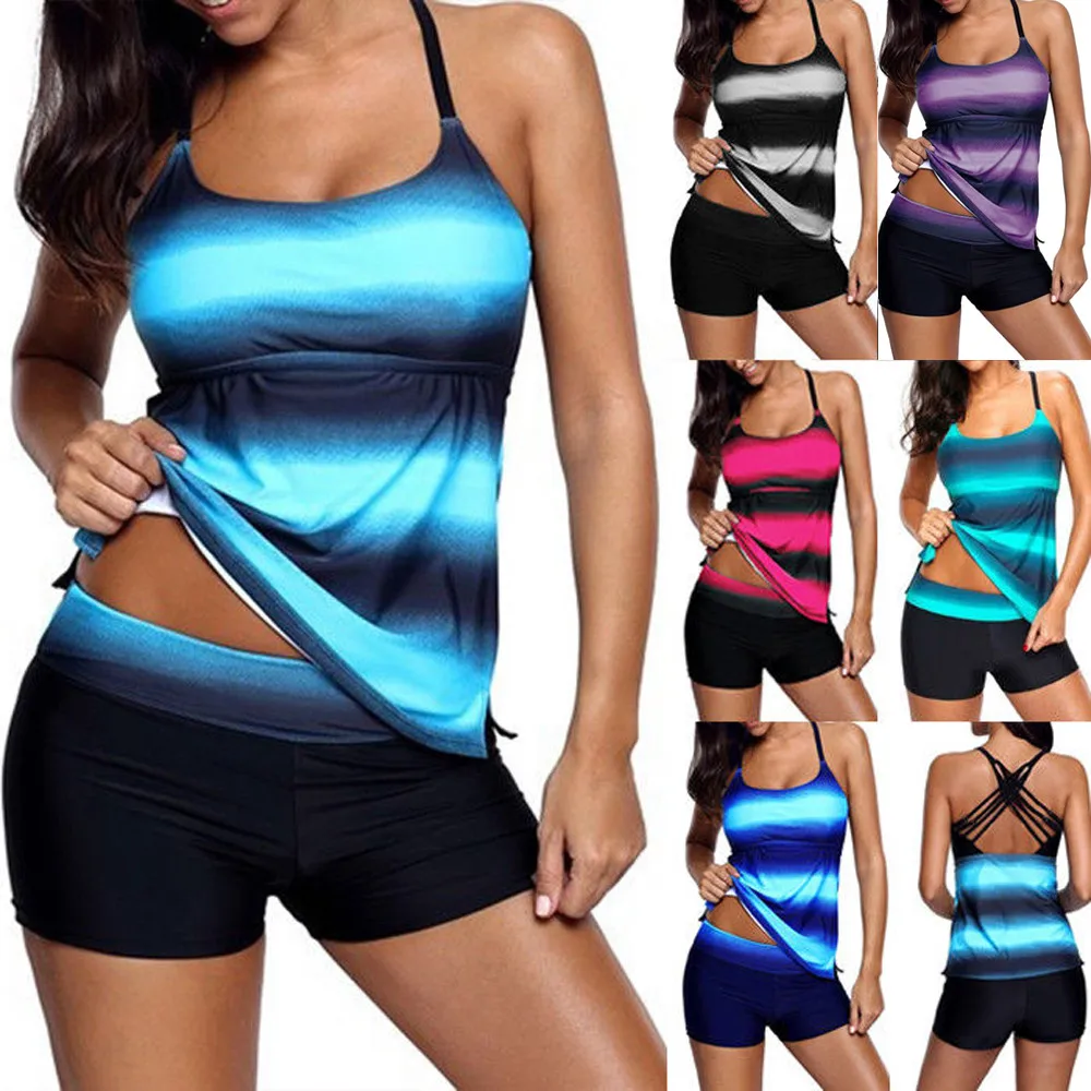 

6 Colors Women Push Up Padded Bra Plus Size Gradient Tankini Bikini Swimwear Swimsuit Bathing Suit Beachwear Bikini 2019 Mujer
