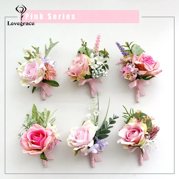 pink wrist corsages bracelet bridal boutonniere wedding flowers  (7)
