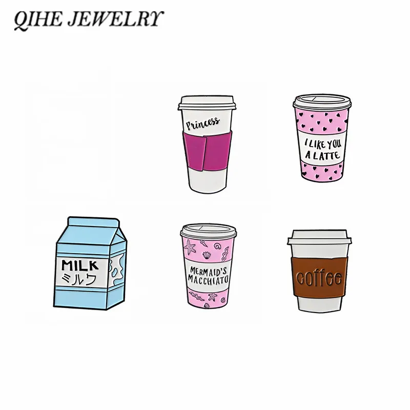 Qihe ювелирные изделия, кофейные булавки, дорожные броши для чашки, Значки для чашки, молочные значки, значки на лацкане, подарок для кофейника, любителя молока