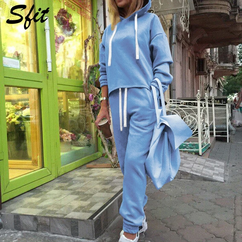 

Sfit Women 2 Piece Outfits - Solid Pullover Sweatsuits Long Sleeve Pullover Sweatshirt Skinny Long Pants Fitness Tracksuit Set
