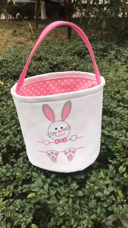 

100pcs/lot Wholesale Easter Tote Bags Personalized Monogram Rabbit Easter Bunny Bucket High Quality Easter Basket