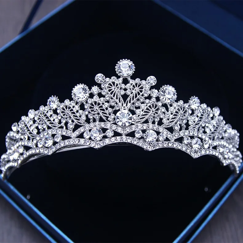 Винтажная диадема в стиле барокко с серебряными кристаллами, стразы, украшение для волос, украшение для головы невесты, украшение принцессы, жемчужная свадебная корона, ободки для волос для невесты - Окраска металла: Crystal