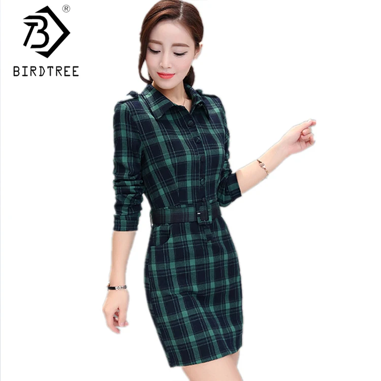 

2018 Spring New Arrival Elegant Pencil Plaid Mini Woman Dress Long Sleeve Slim Woman Dresses Office Lady Korean Style D81917C