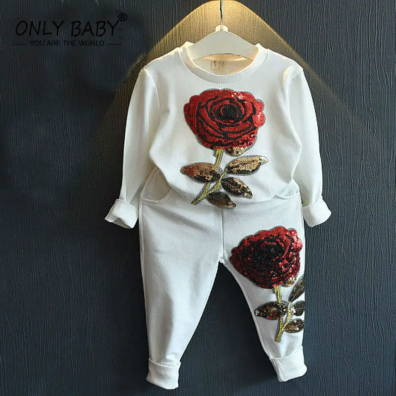 

2017 Winter Long Sleeve Sportswear Baby Girls Clothing Sets Embroidered Sequinsets Kids Clothing Sets 2 3 4 5 6 7 8 Years Old