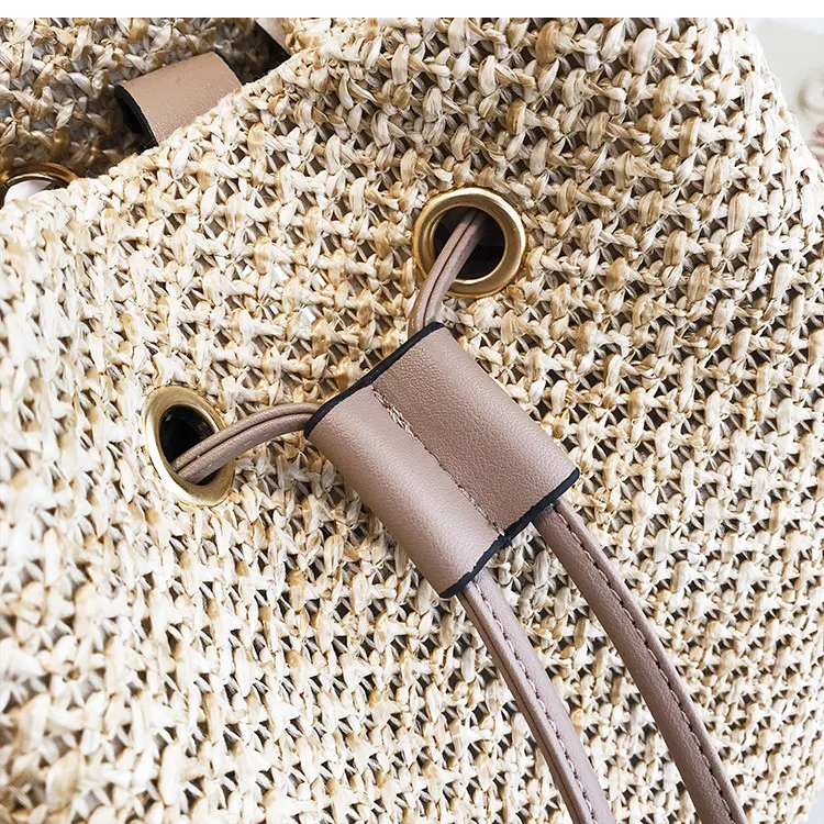 Blascher Beach Drawstring Women Bucket Bags Female Summer Knitting Straw Bags Casual Holiday Crossbody Bag Bamboo Handle Handbags Bolsa H8312 (13)