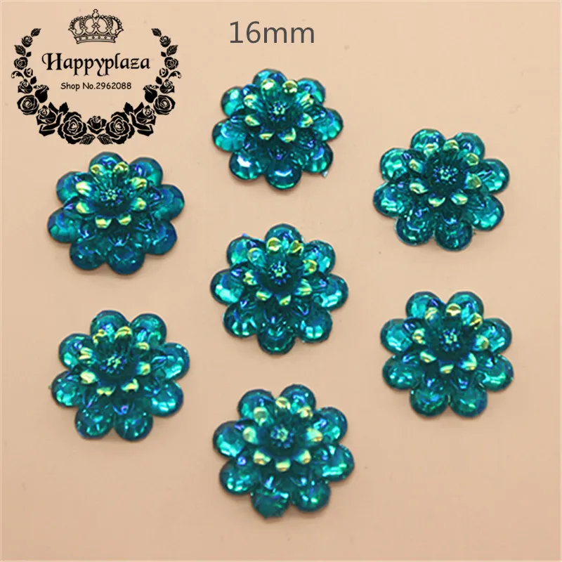 

50pcs 16mm Cute Acid Blue AB Resin Rhinestone Flower FlatBack Cabochon DIY Home Garden Scrapbooking Craft/Wedding Decoration