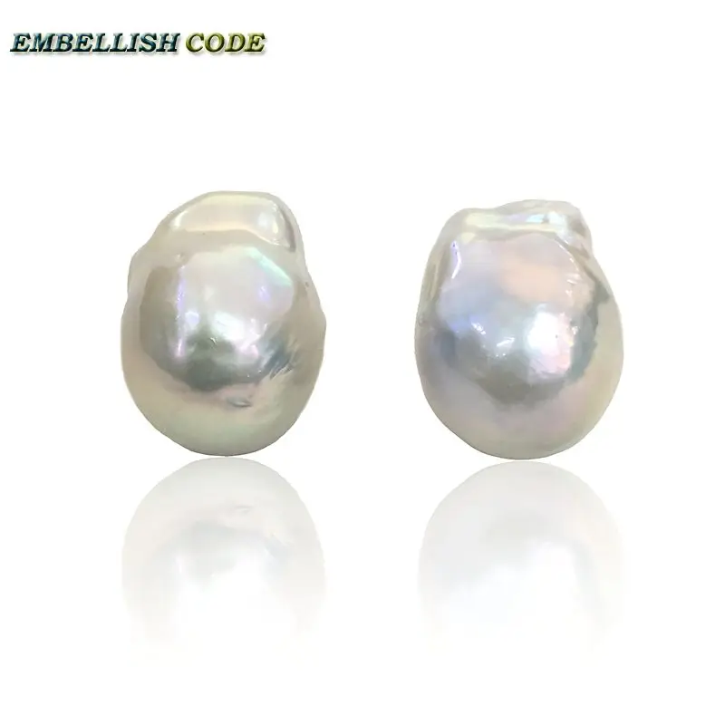 Baroque Pearl Stud Earrings White Lustrous Tissue Nucleated Style Fire Ball Pear Shape Natural Freshwater Special