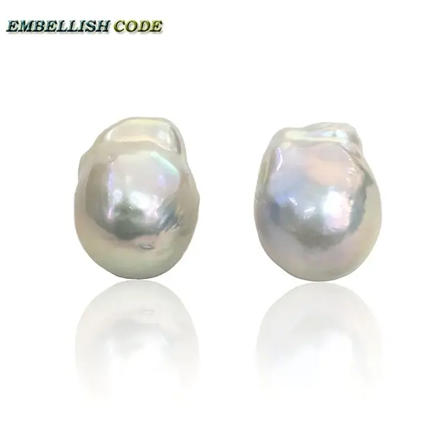 Baroque Pearl Stud Earrings White Rous Tissue Nucleated Style Baroque Pearl Stud Earrings White Rous Tissue Nucleated Style Fire Ball Shape Natural Freshwater Pearls 925