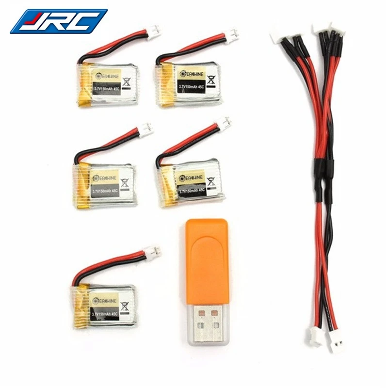 

5PCS JJRC H36 Eachine E010 3.7V 150mah 45C Upgraded Lipo Battery USB Charger Set RC Drone Quadcopter Rechargeable Spare Parts