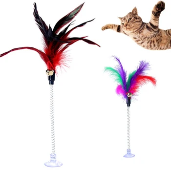 

Cat Toys Metal Wire Spring Feather Color Cat Toy With Bell Pet toy Sucker Rods Stick Pet Interactive Toys
