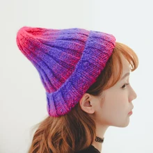 MingJieBiHuo Новая мода осень-зима мода Корейский унисекс теплый Утолщаются простой милый красочный градиент вязаная шерстяная шляпа