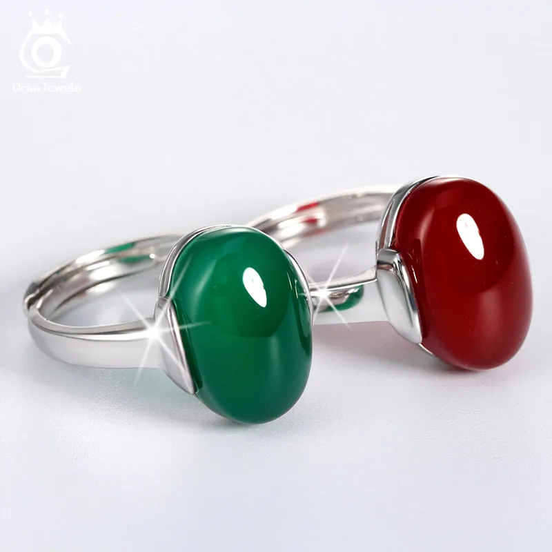 ORSA JEWELS Genuine 925 Sterling Silver Rings with Big Green/Red Natural Stone 2019 New Silver Couple Rings for Women Men SR24