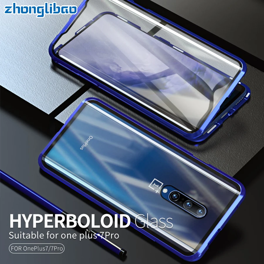 

Magnetic Adsorption Metal Case for Oneplus 7 7 Pro 360 Full Cover Front Back Tempered Glass Screen Protector for One Plus 7pro