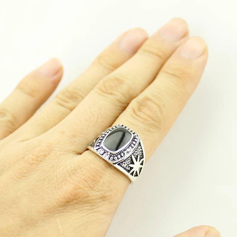 Новинка, мужское кольцо с черной эмалью, размер: 10, кленовый лист, модное кольцо с принтом, Винтажное кольцо