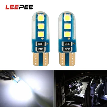 

LEEPEE 2 Pieces Silicone Car LED Light Parking Lamp Wedge Bulb T10 W5W 6 SMD 3030 Auto Marker Light DC 12V License Plate Lamp
