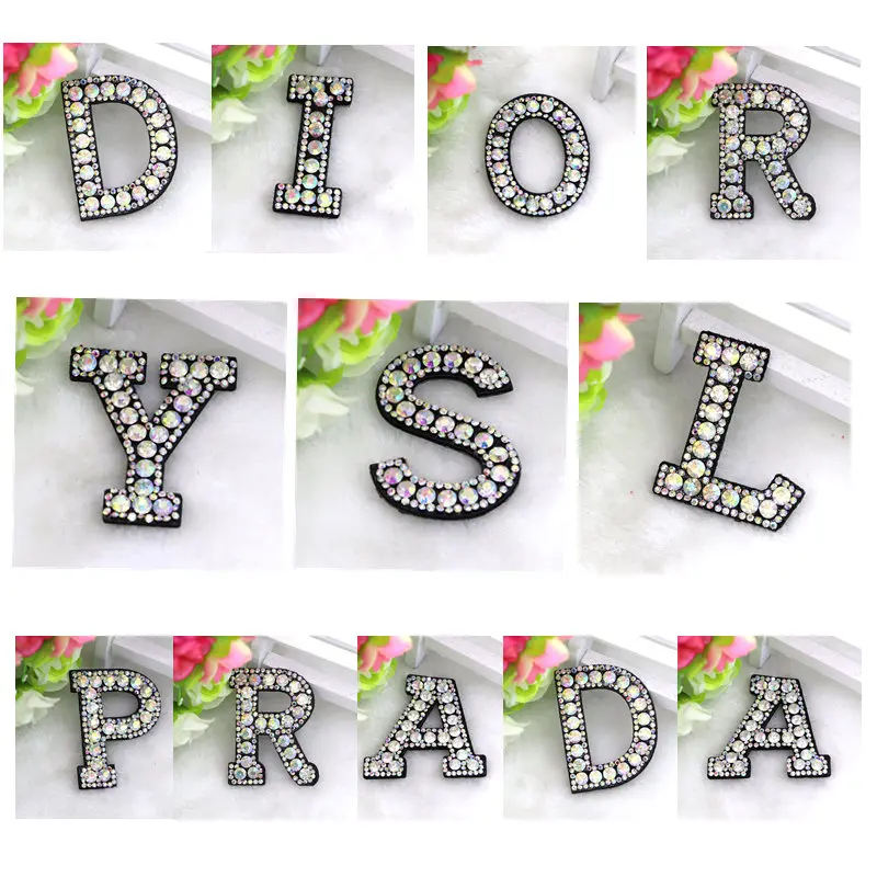 

A-Z Letter Patches 3D AB Rhinestone Applique Iron-On Patch For Caps Shoes DIY Badge Paste Beaded English Alphabet Letter