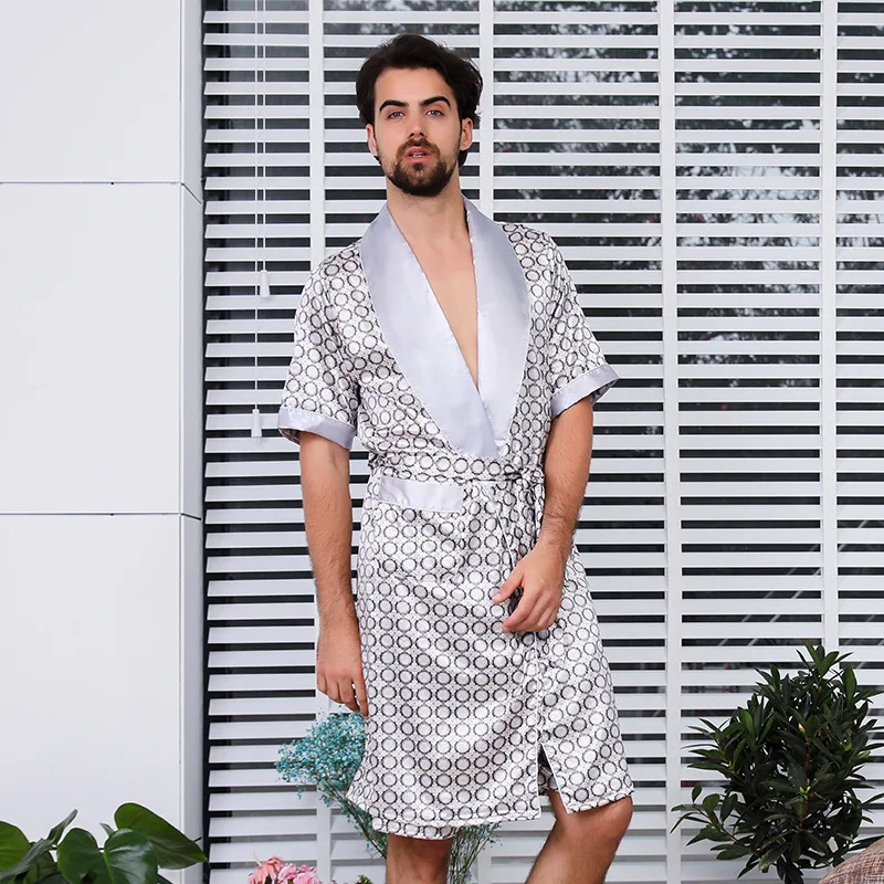 

Print Kimono Bathrobe Gown Nightdress Men Intimate Lingerie Home Dress Lougne Sleepwear Nightdress Robe Oversize 4XL 5XL