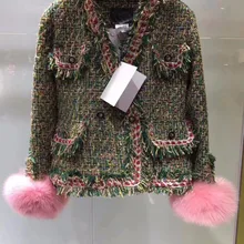 Aoct Мода Новое высококачественное Женское пальто на заказ casaco feminino твидовое Женское пальто изумительное пальто из лисьего меха с манжетами artha