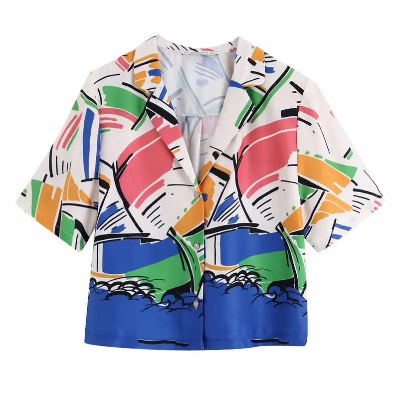 

BB40-9456 European and American Fashion Wind Printed Short Shirts