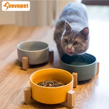 VOVOPET керамическая миска-кормушка для кошек и собак с деревянной защитой от шейки матки, круглая миска для домашних животных